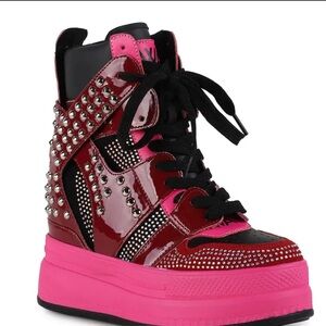 Stylish Pink and Black Studded Women's Sneakers